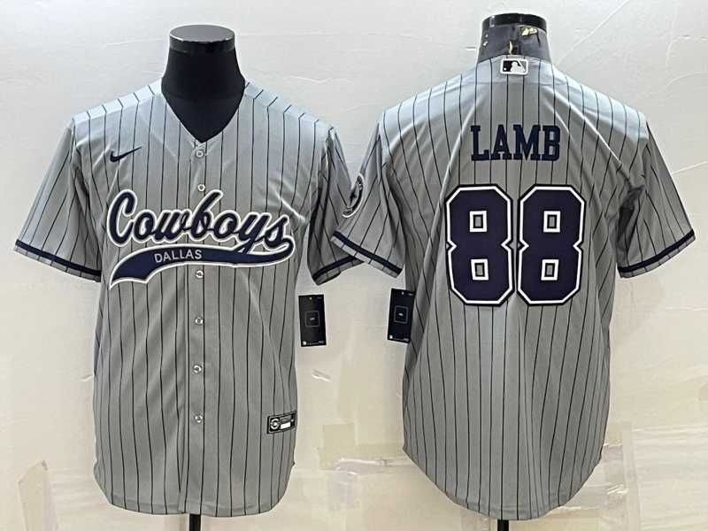 Mens Dallas Cowboys #88 CeeDee Lamb Grey With Patch Cool Base Stitched Baseball Jersey->dallas cowboys->NFL Jersey